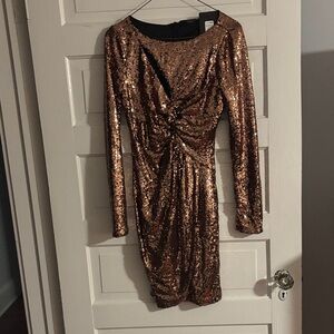 NWT Fashion Nova Bronze Not Looking Anywhere Else Sequin mini Dress